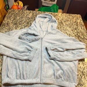 Cozy Light Gray Hooded Jacket life rock with head band very soft size xl